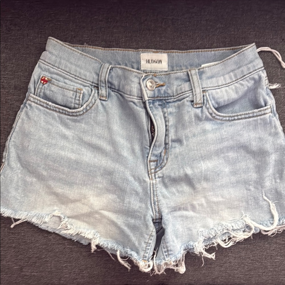Hudson Jeans Light Wash Frayed Denim Shorts